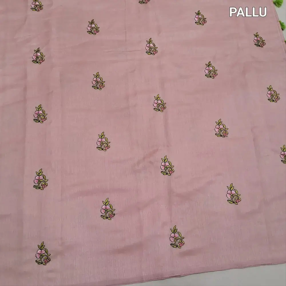 Pastel pink embroidered fancy slub silk cotton saree ns223-Neidhal