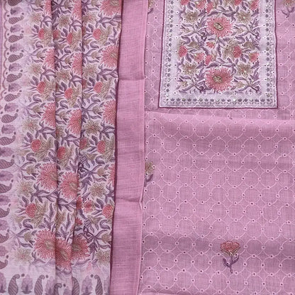 Pastel Pink Embroidered Semi Linen Salwar Material with Dupatta