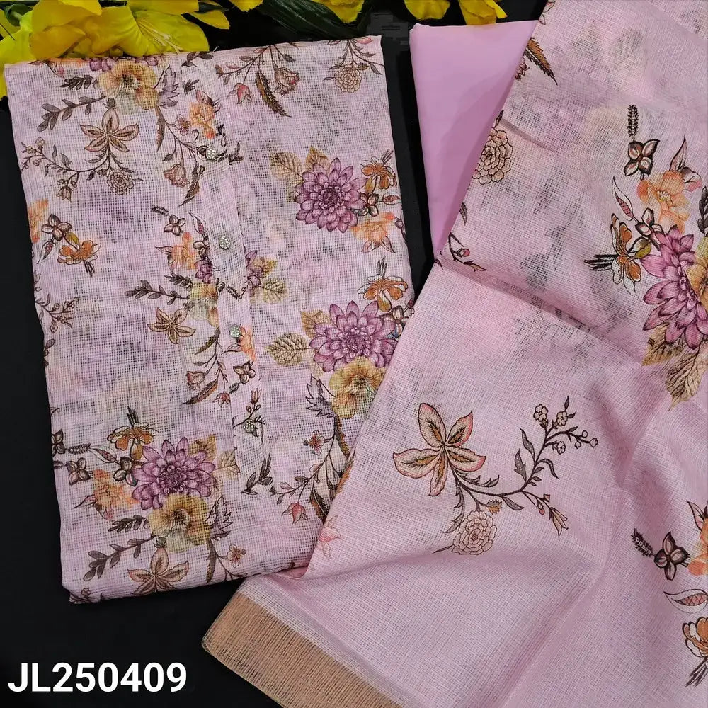 Pastel pink floral printed fancy kota silk cotton salwar material jl250409-Neidhal