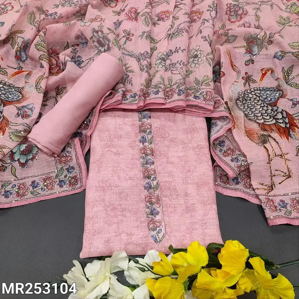 Pastel pink floral printed semi linen salwar material mr253104-Neidhal