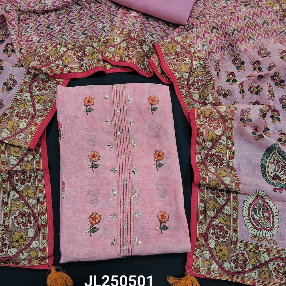Pastel pink floral printed slub silk cotton salwar material jl250501-Neidhal