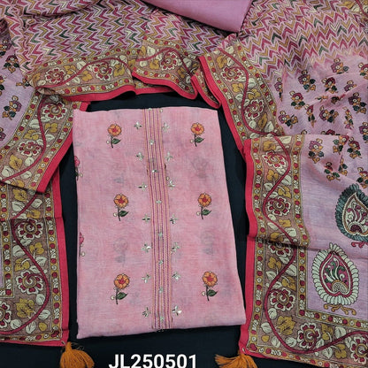 Pastel pink floral printed slub silk cotton salwar material jl250501-Neidhal