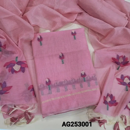 Pastel pink jamdani woven premium silk cotton salwar material ag253001 Neidhal