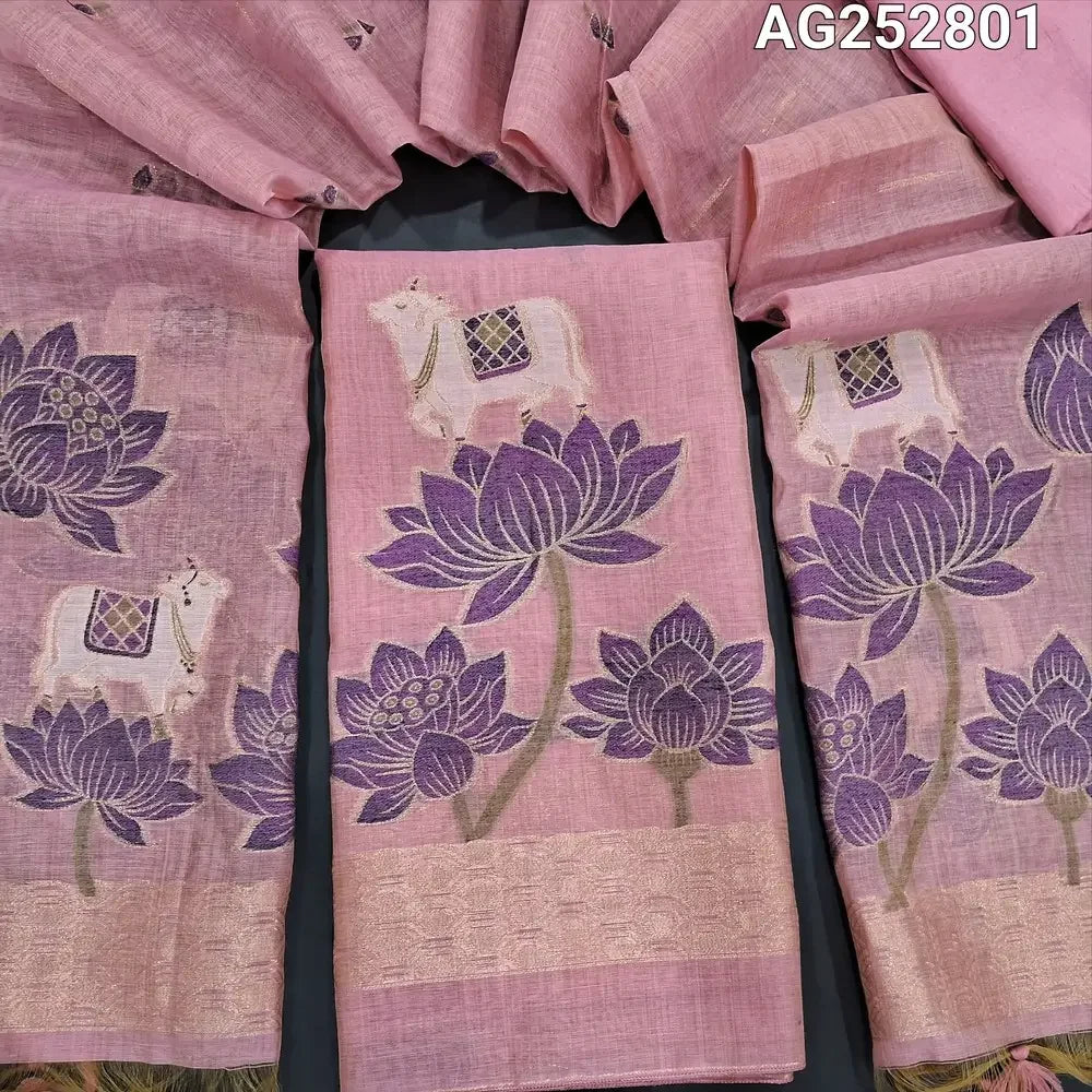 Pastel pink jamdani woven premium silk cotton salwar material ag252801 Neidhal