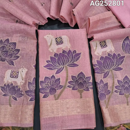 Pastel pink jamdani woven premium silk cotton salwar material ag252801 Neidhal