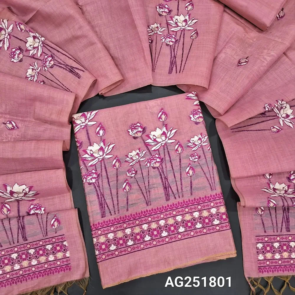 Pastel pink jamdani woven silk cotton salwar material ag251801 Neidhal