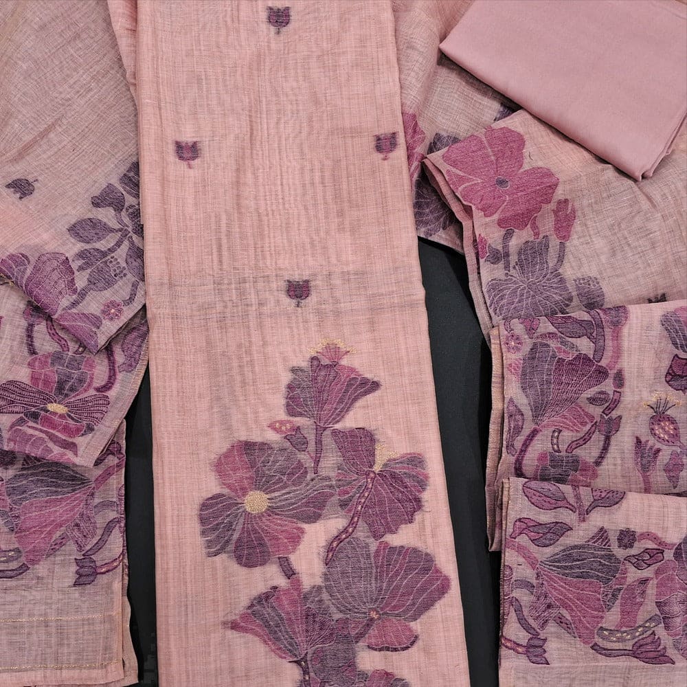 Pastel pink jamdani woven silk cotton salwar material jl250602-Neidhal