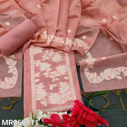 Pastel pink jamdani woven silk cotton salwar material mr250811-Neidhal