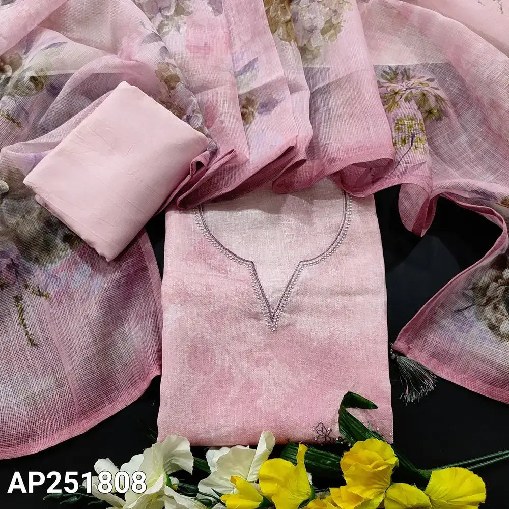 Pastel Pink Linen Embroidered Salwar Material Ap251808 - Neidhal