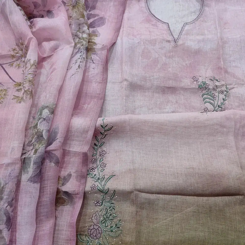 Pastel Pink Linen Embroidered Salwar Material Ap251808 - Neidhal