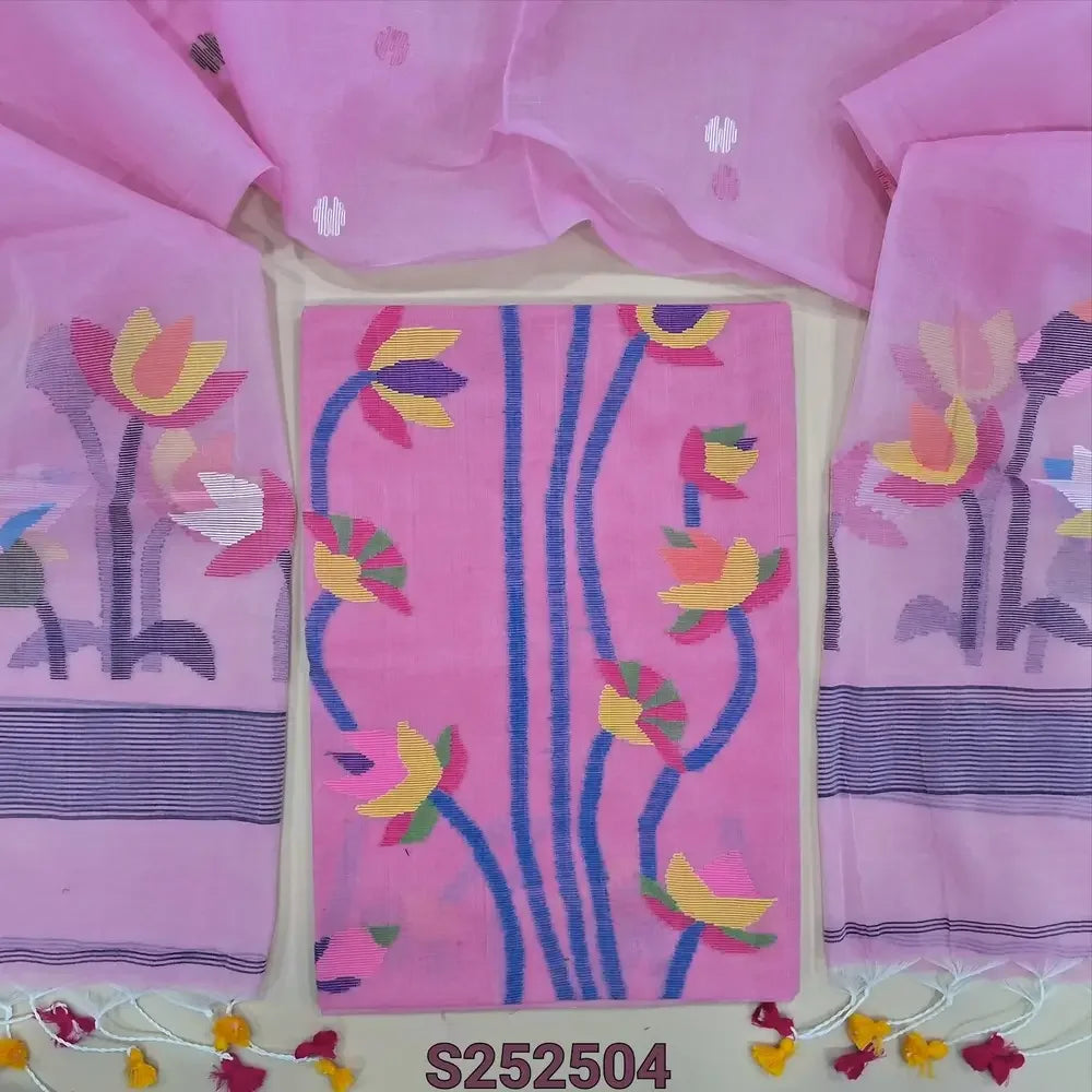 Pastel Pink muslin jamdani salwar material SP252504-Neidhal