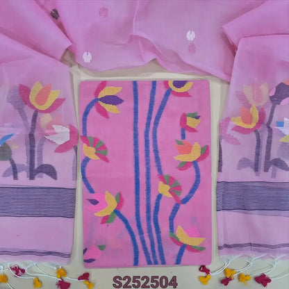 Pastel Pink muslin jamdani salwar material SP252504-Neidhal
