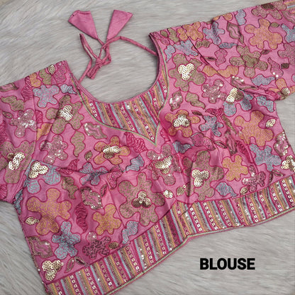 Pastel Pink Organza Saree with Zari Lines – Lightweight & Elegant