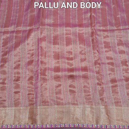 Pastel Pink Organza Saree with Zari Lines – Lightweight & Elegant