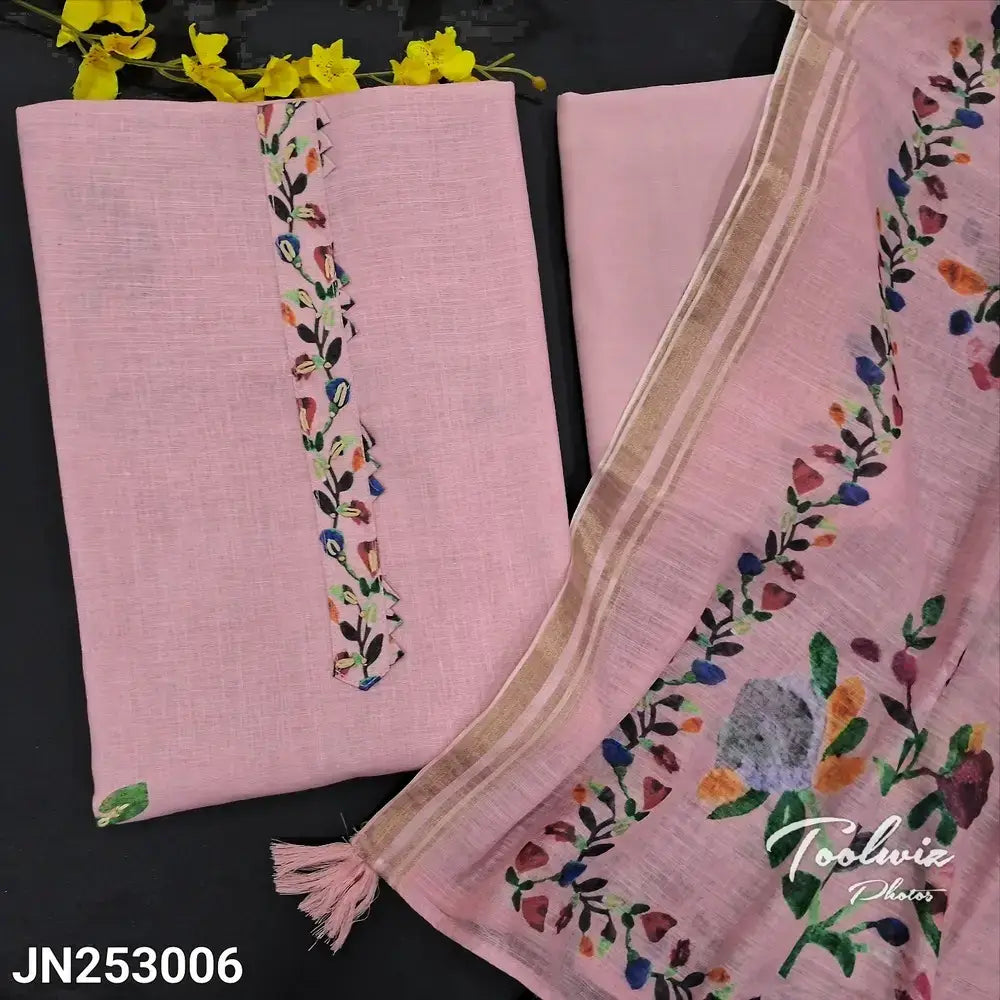 Pastel pink printed premium linen salwar material jl253006-Neidhal