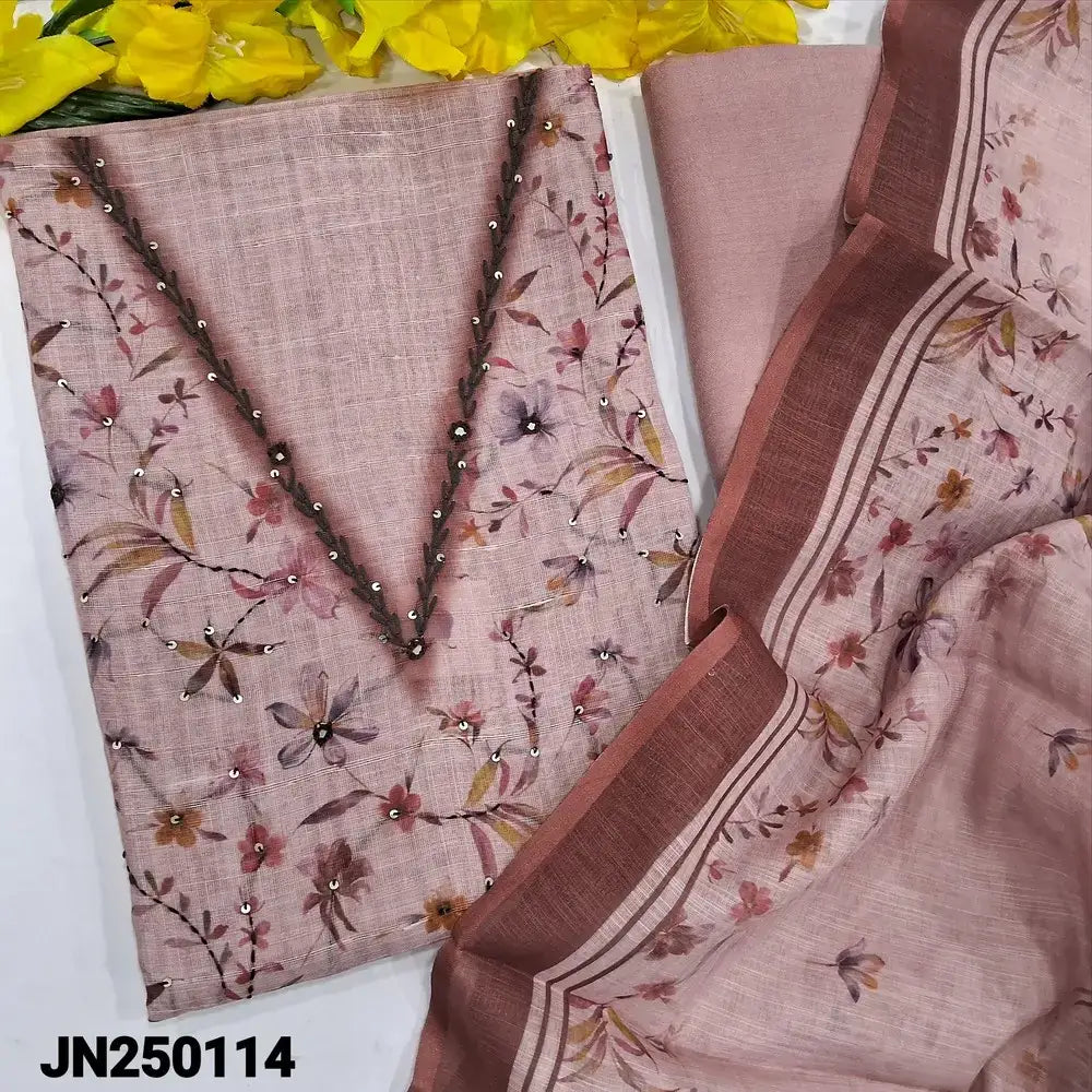 Pastel pink printed semi linen salwar material jn250114-Neidhal