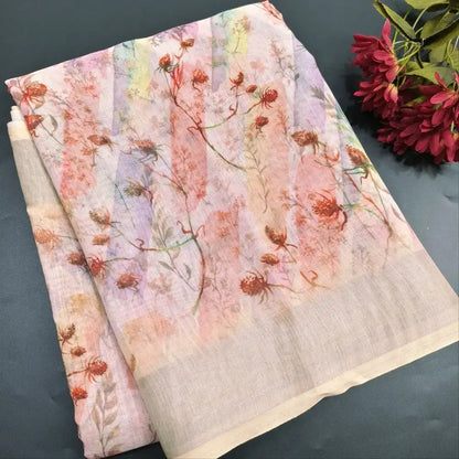 Pastel pink printed semi linen saree ns167-Neidhal