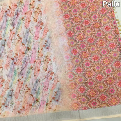 Pastel pink printed semi linen saree ns167-Neidhal