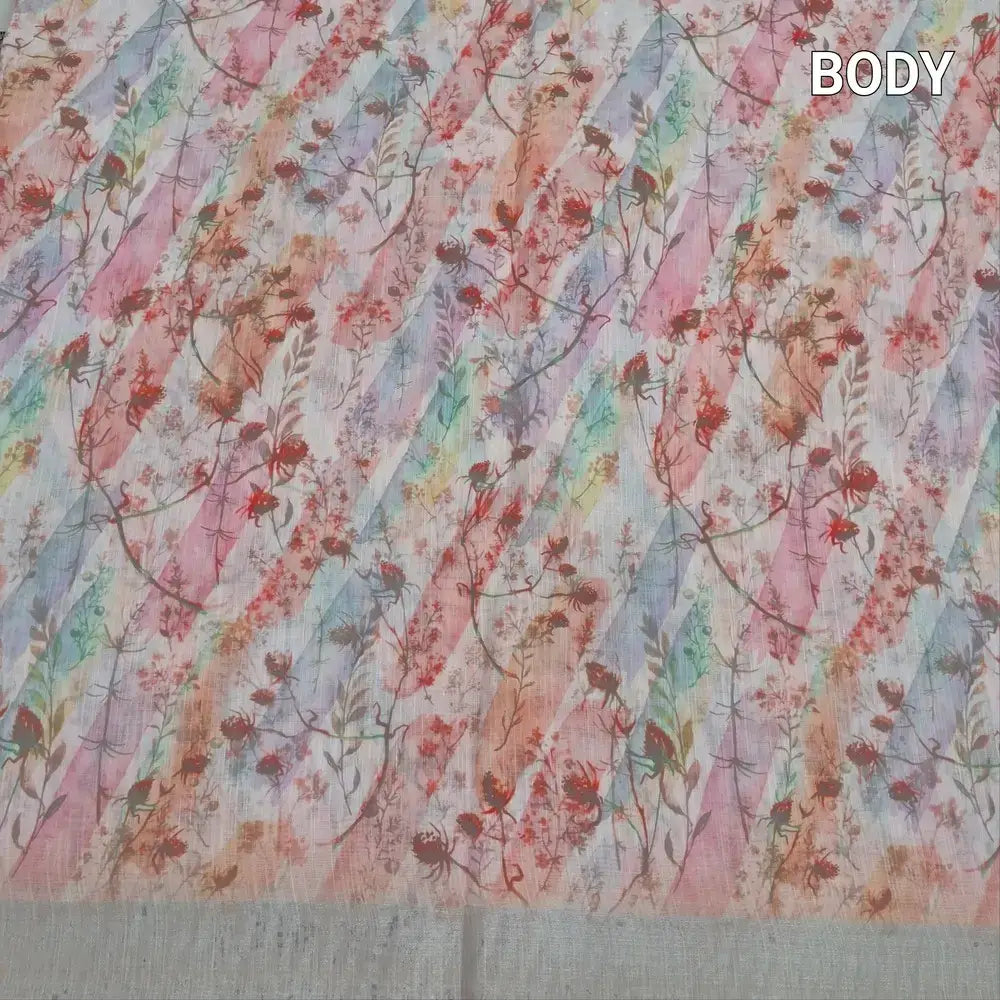 Pastel pink printed semi linen saree ns167-Neidhal