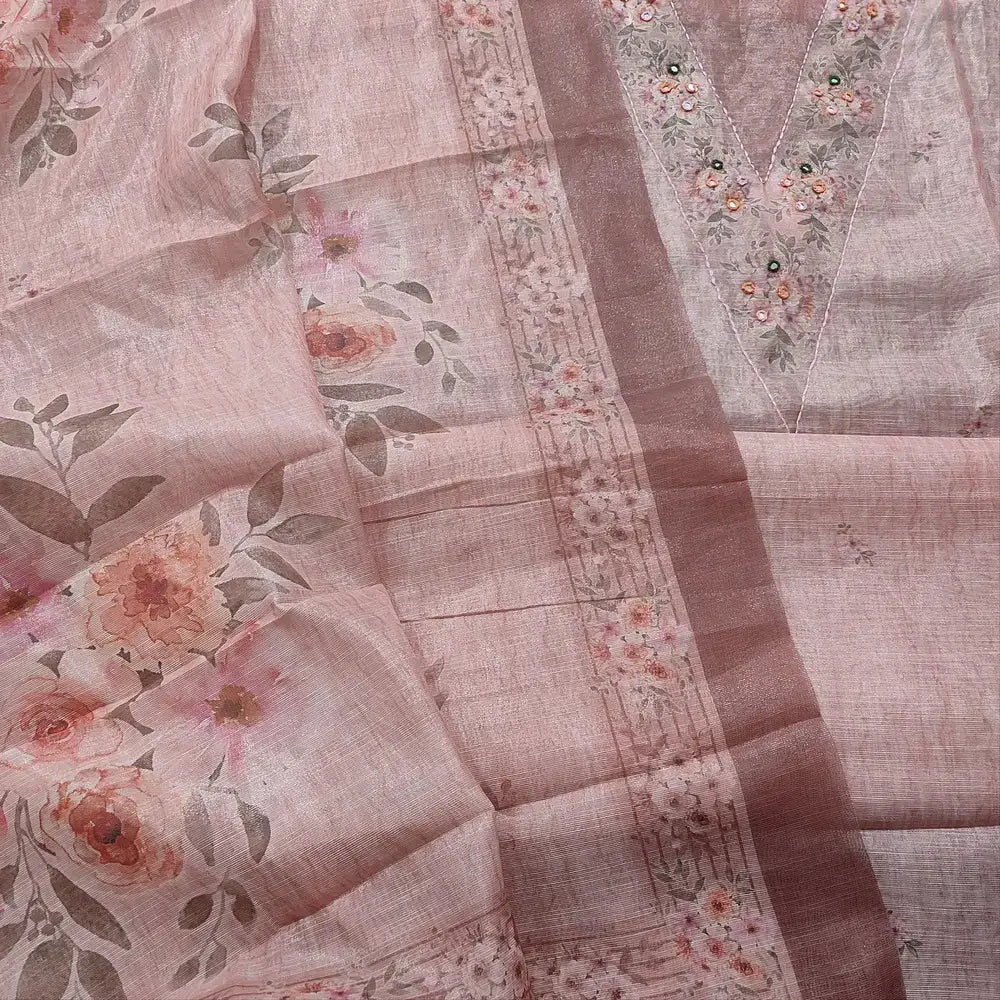 Pastel pink printed tissue silk cotton salwar material ap250211-Neidhal