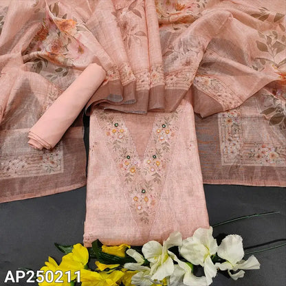 Pastel pink printed tissue silk cotton salwar material ap250211-Neidhal