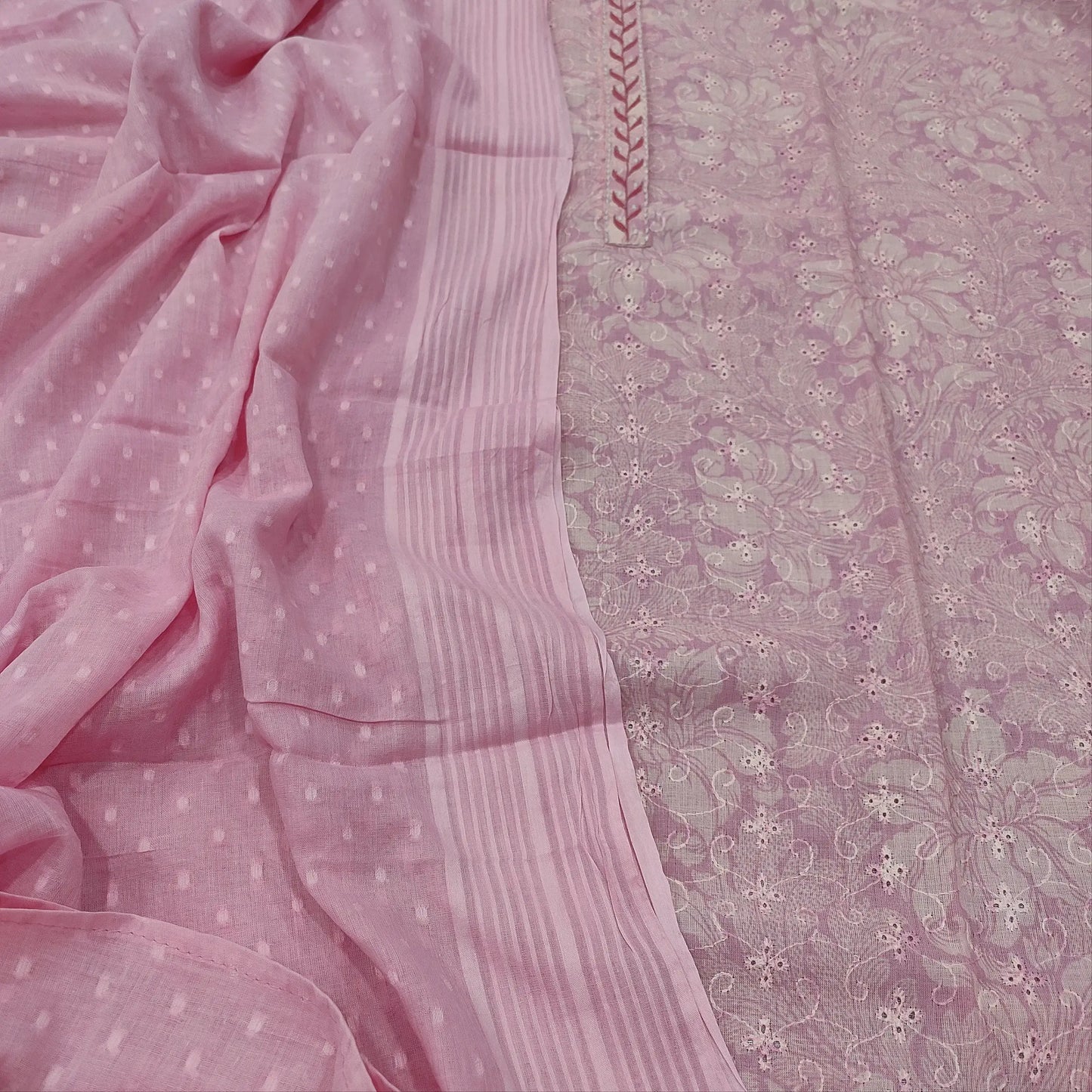 Pastel pink schiffli embroidered floral printed cotton salwar material mr252902-Neidhal