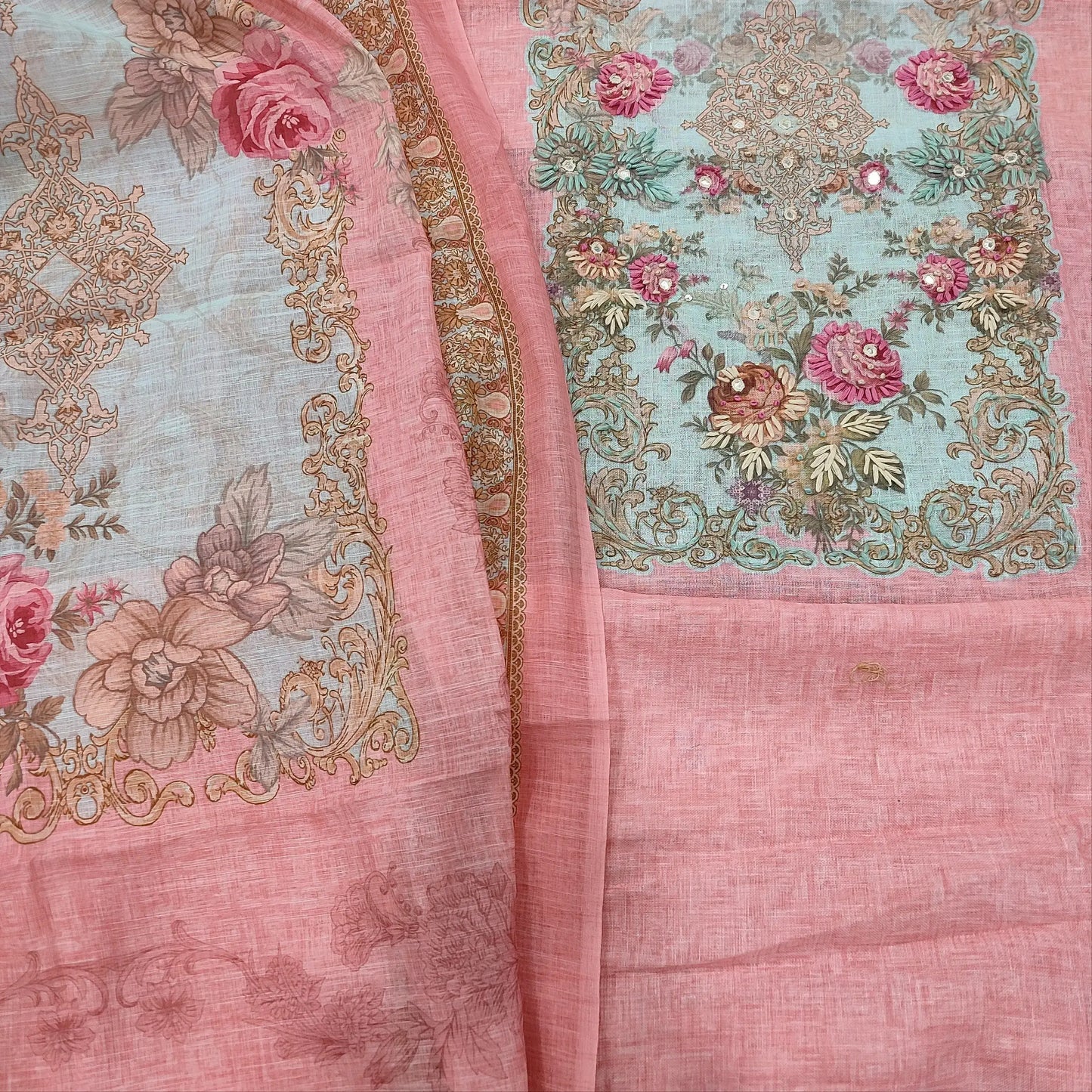 Pastel pink semi linen salwar material mr251502-Neidhal