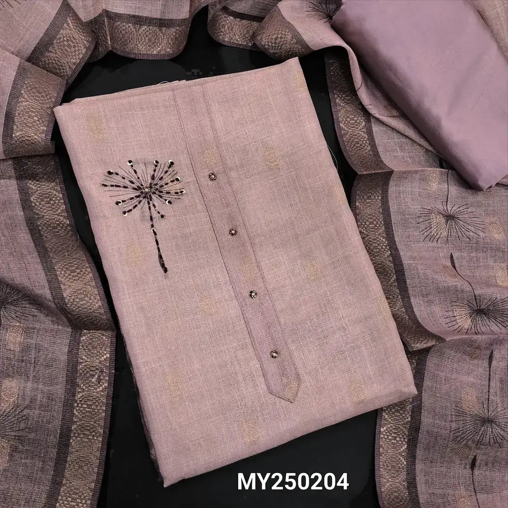 Pastel Pink Tissue Embroidered Linen Salwar Material -Neidhal