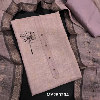 Pastel Pink Tissue Embroidered Linen Salwar Material -Neidhal