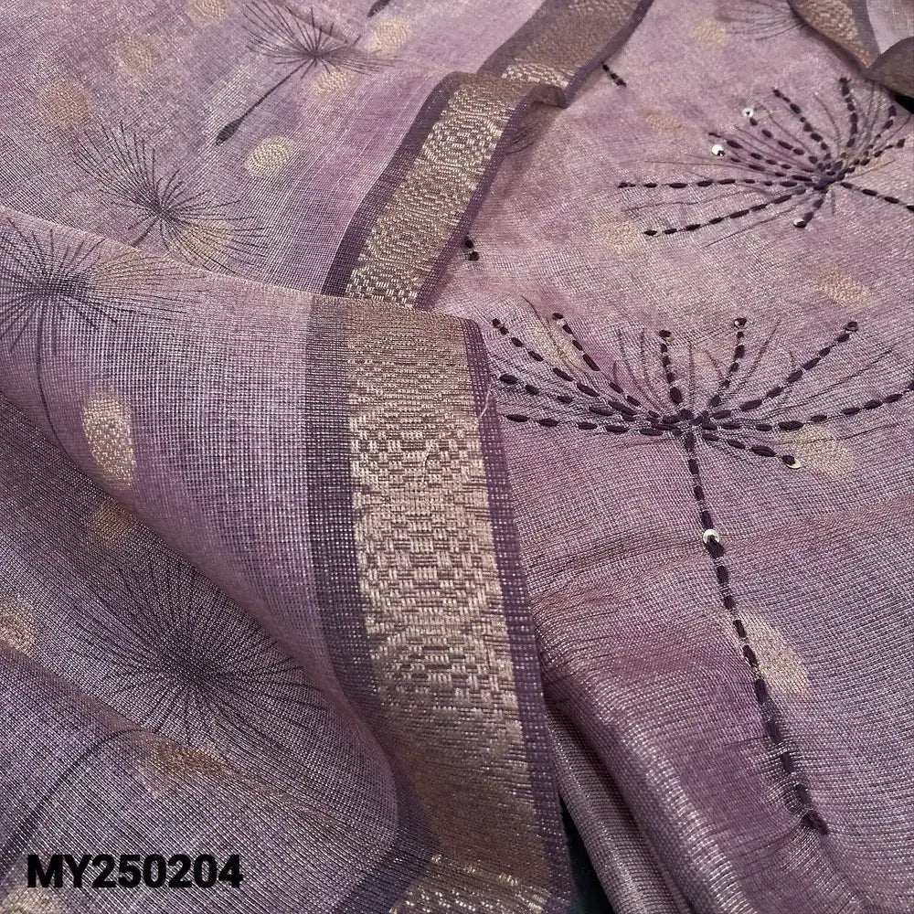 Pastel Pink Tissue Embroidered Linen Salwar Material -Neidhal