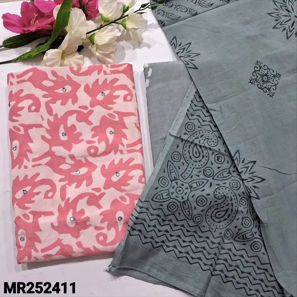 Pastel pink wax batik fancy silk cotton salwar material mr252411-Neidhal