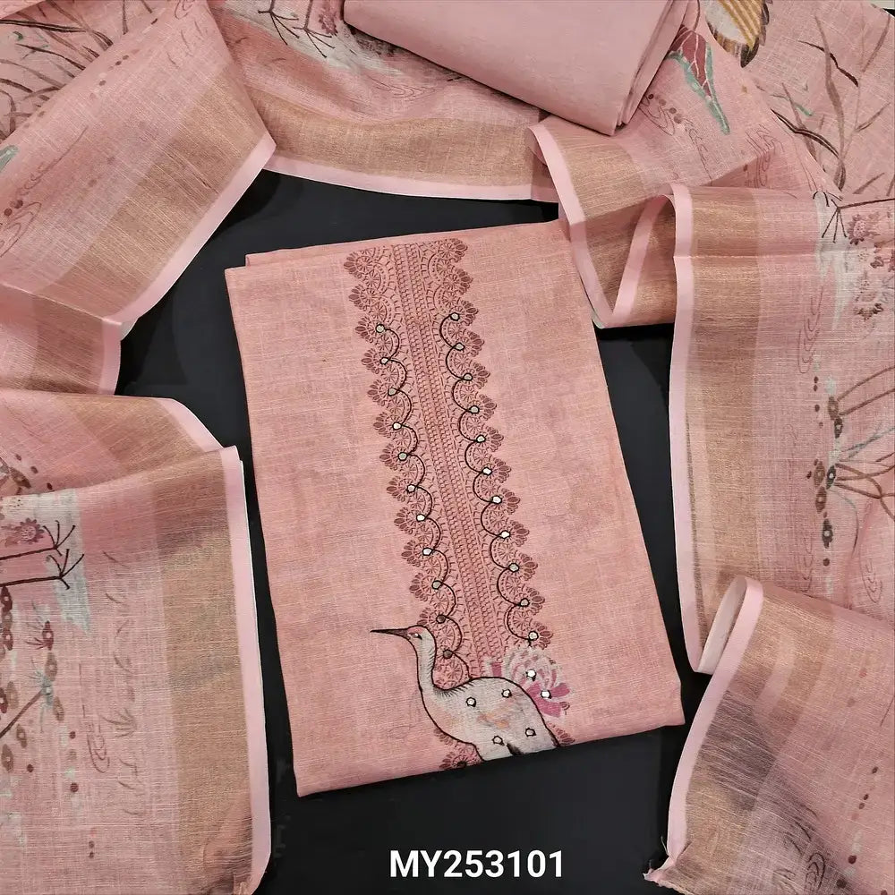 Pastel pink with golden tint tissue silk cotton salwar material my253101-Neidhal