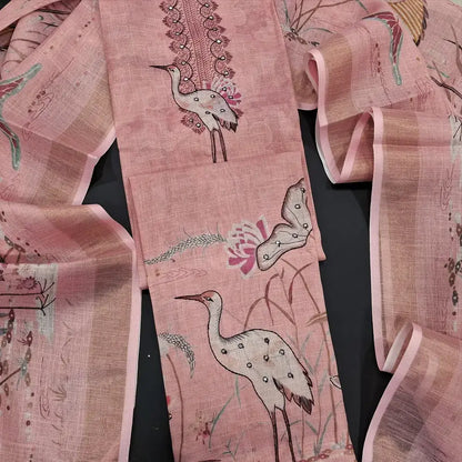 Pastel pink with golden tint tissue silk cotton salwar material my253101-Neidhal