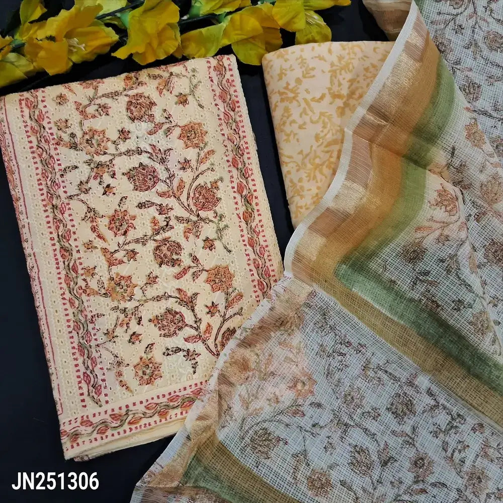 Pastel yellow block printed chikankari cotton salwar material jn251306-Neidhal