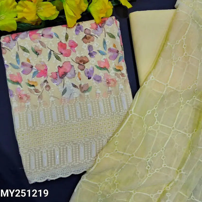 Pastel yellow chikankari embroidered cotton salwar material my251219-Neidhal