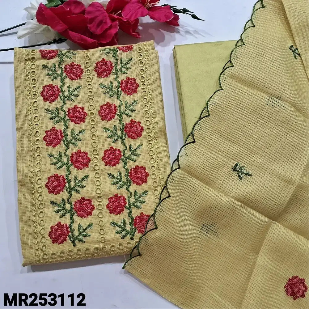 Pastel yellow fancy kota silk cotton unstitched salwar material mr253112-Neidhal
