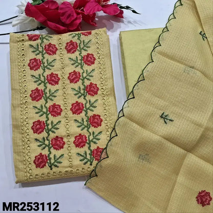 Pastel yellow fancy kota silk cotton unstitched salwar material mr253112-Neidhal