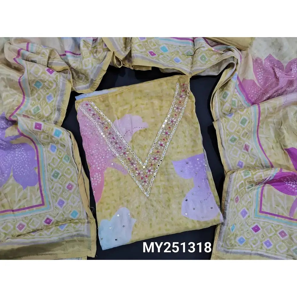 Pastel yellow floral printed maslin silk salwar material my251318-Neidhal