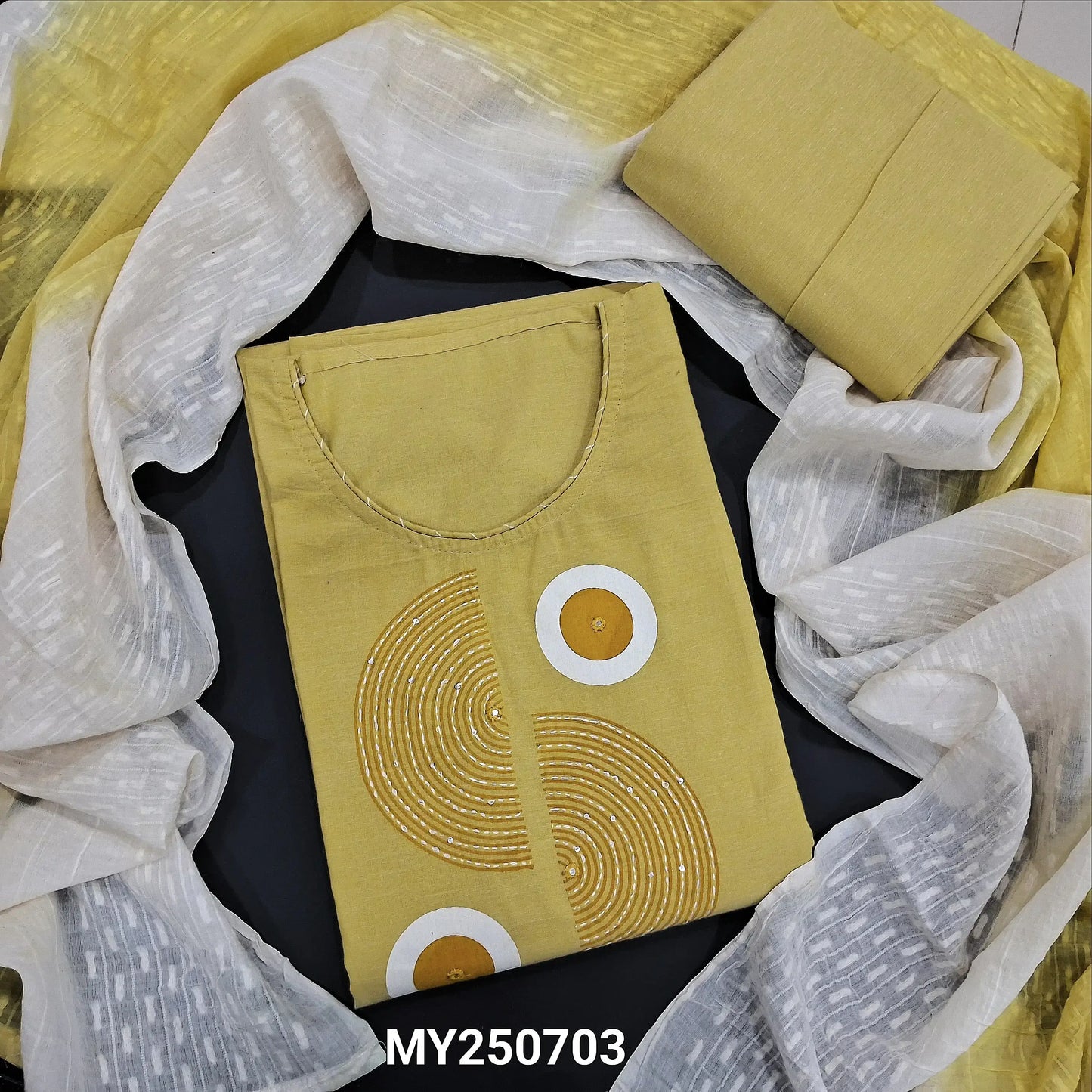 Pastel yellow handloom cotton salwar material my250703-Neidhal