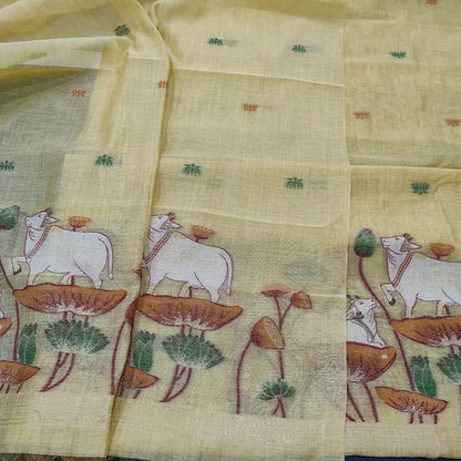 CODE FB250902: Pastel yellow jamdani woven premium silk cotton unstitched salwar material(thin fabric lining