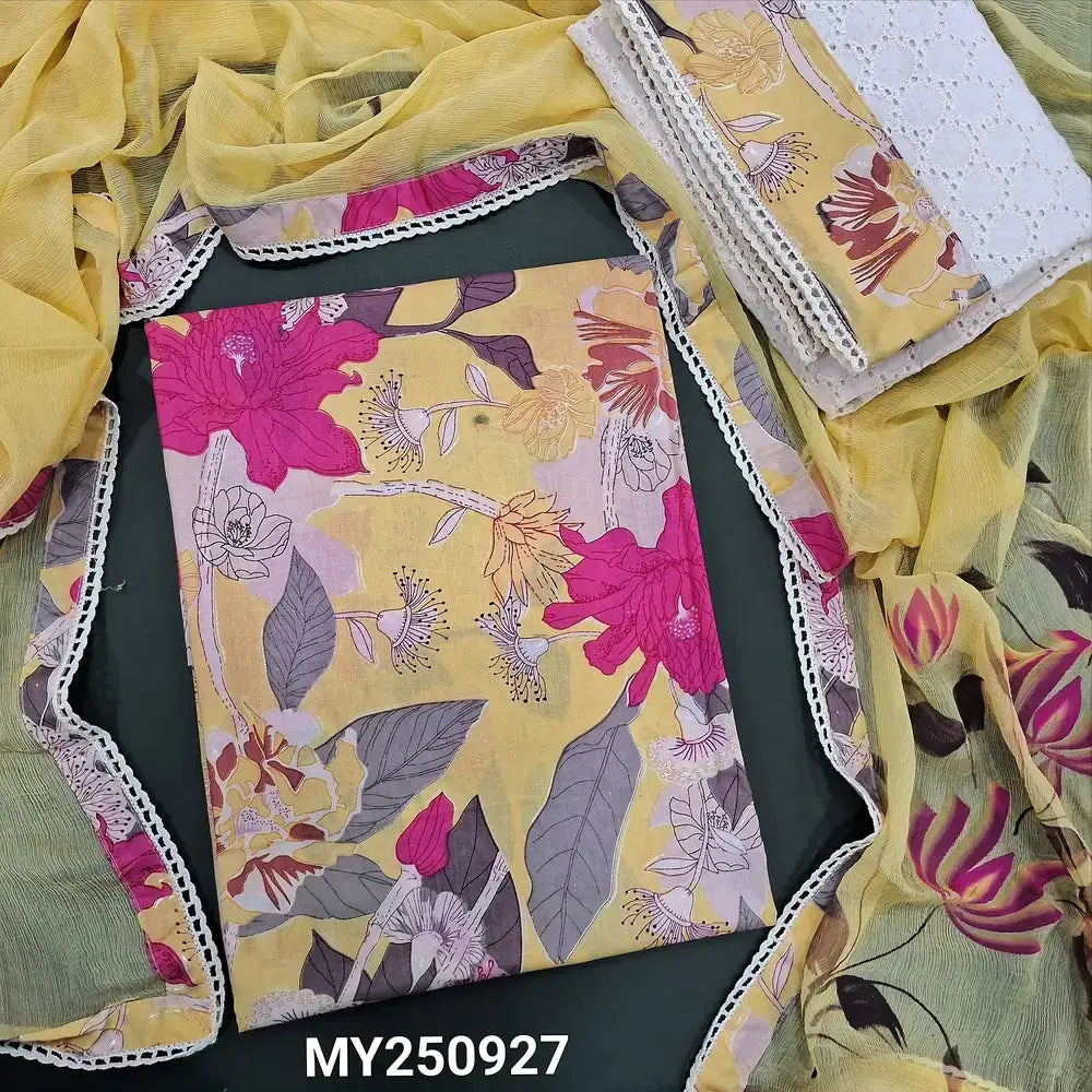 Pastel yellow printed cotton salwar material my250927-Neidhal