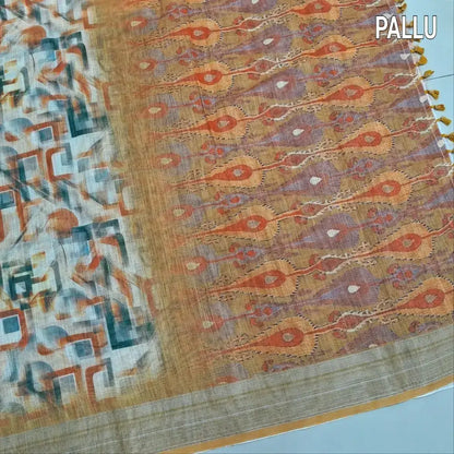 Pastel yellow printed semi linen saree ns166-Neidhal