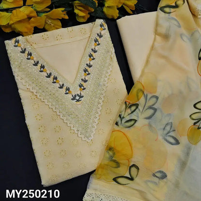 Pastel yellow schiffli embroidered cotton salwar material my250210-Neidhal