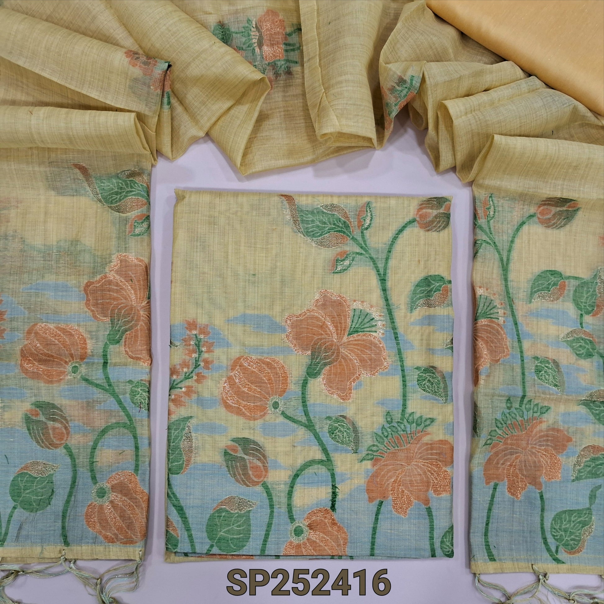 Pastel yellow silk cotton salwar material SP252416-Neidhal