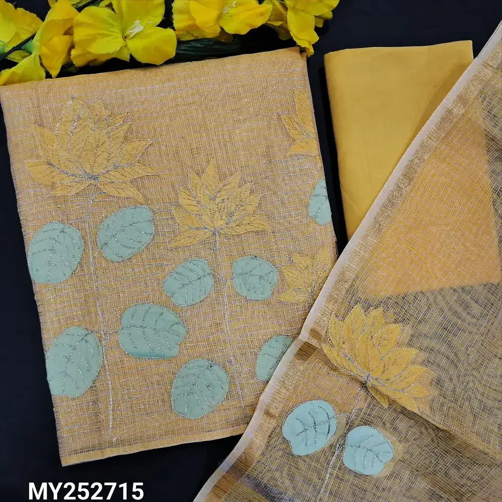 Pastel yellow tissue kota silk cotton salwar material my252715-Neidhal