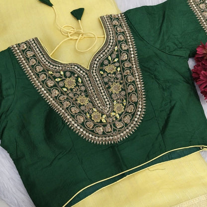 Pastel yellow tissue organza saree ns155-Neidhal