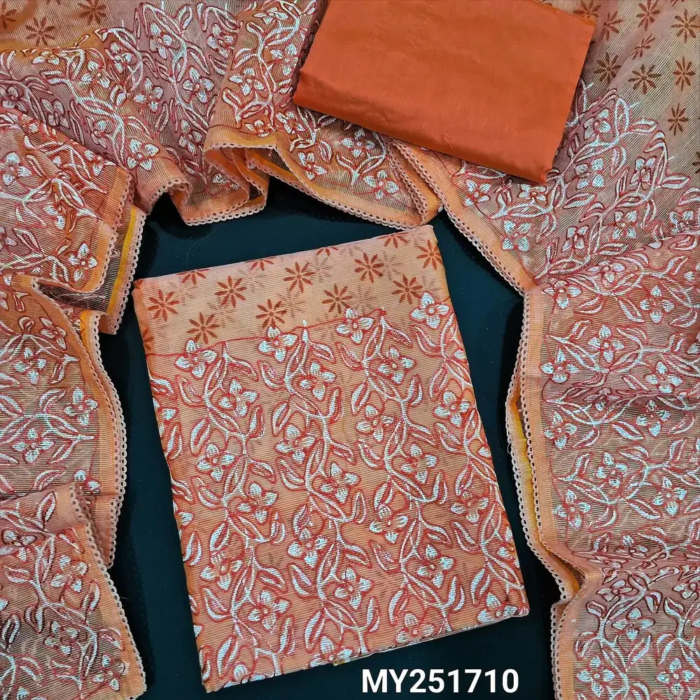 Peach block printed fancy super net salwar material my251710-Neidhal