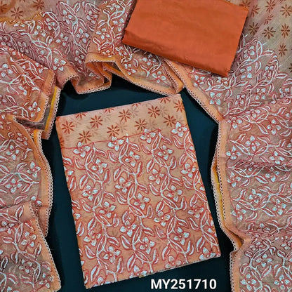 Peach block printed fancy super net salwar material my251710-Neidhal