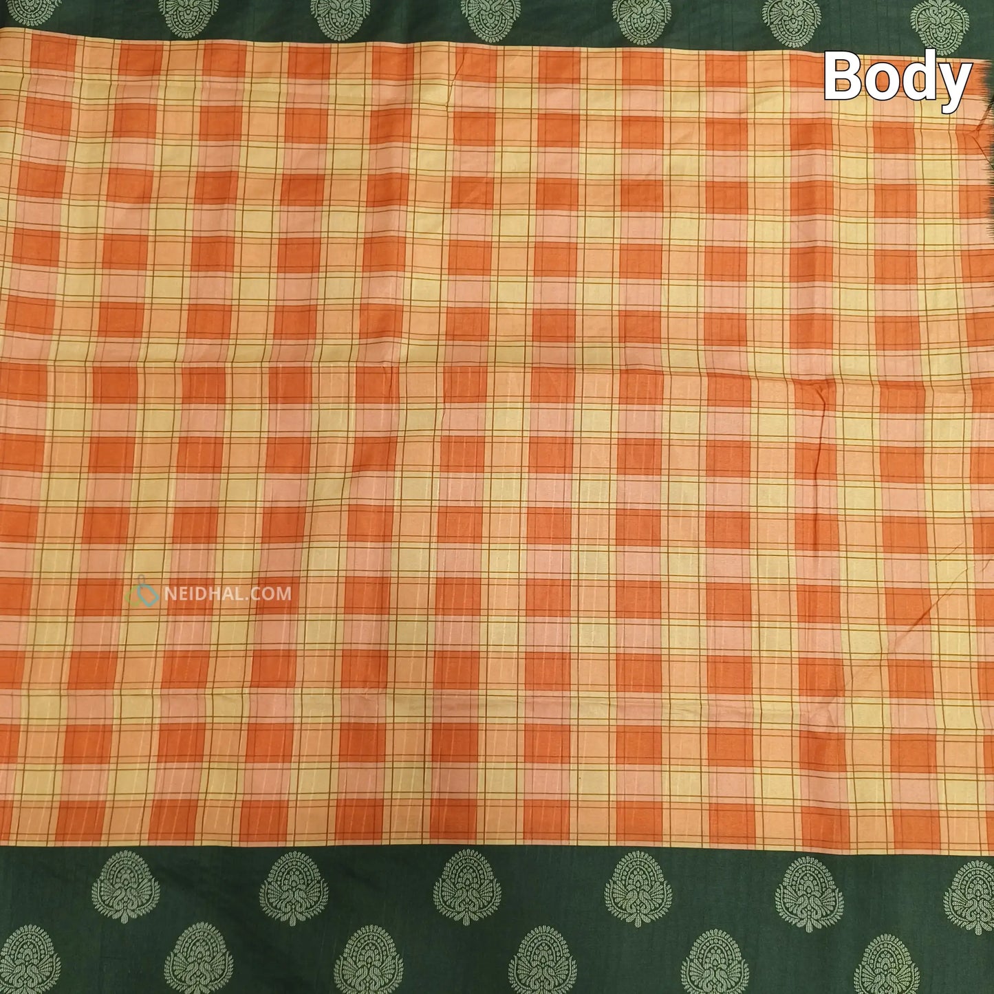 Peach checked printed semi chappa silk saree ns38-Neidhal