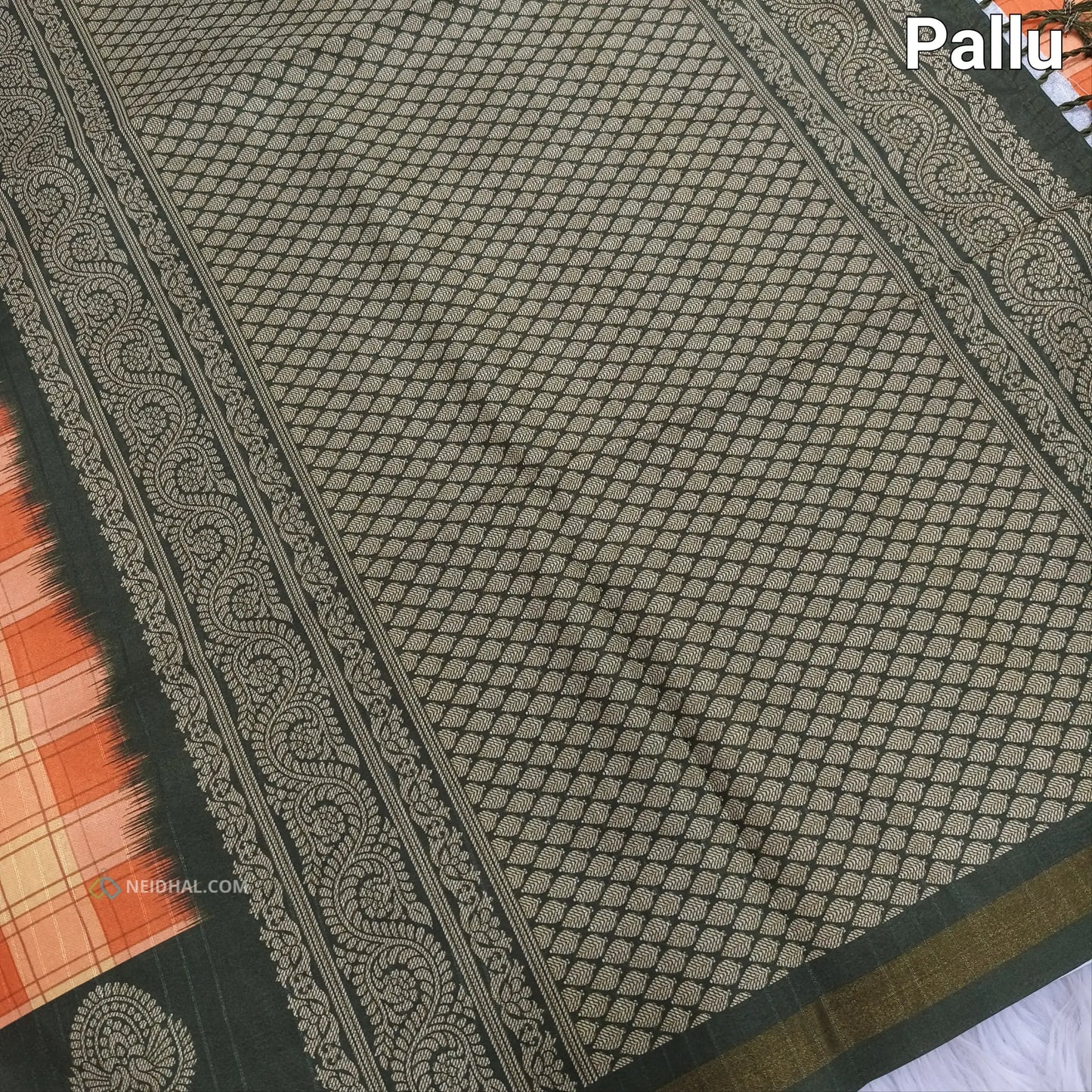 Peach checked printed semi chappa silk saree ns38-Neidhal